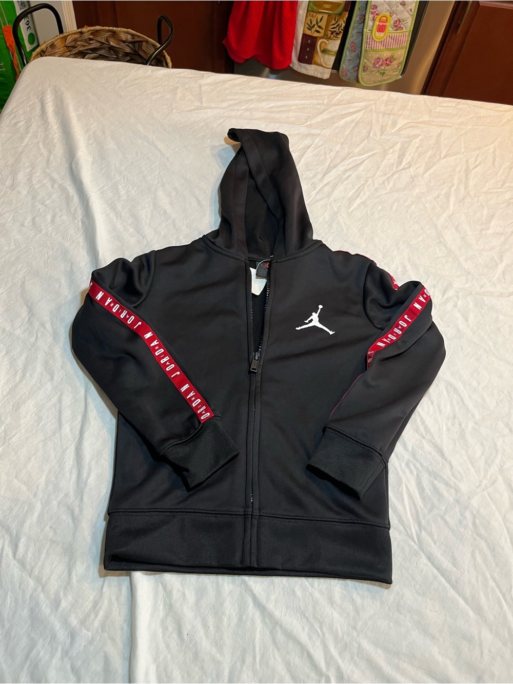 Jordan Kids' Black Hooded Full-Zip Jacket with Red Trim 4xs